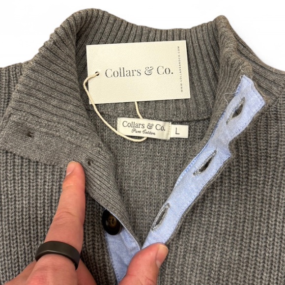 Collars & Co - Charcoal Grey Button-Up Turtleneck Sweater - NWT, Size Large - Picture 4 of 7